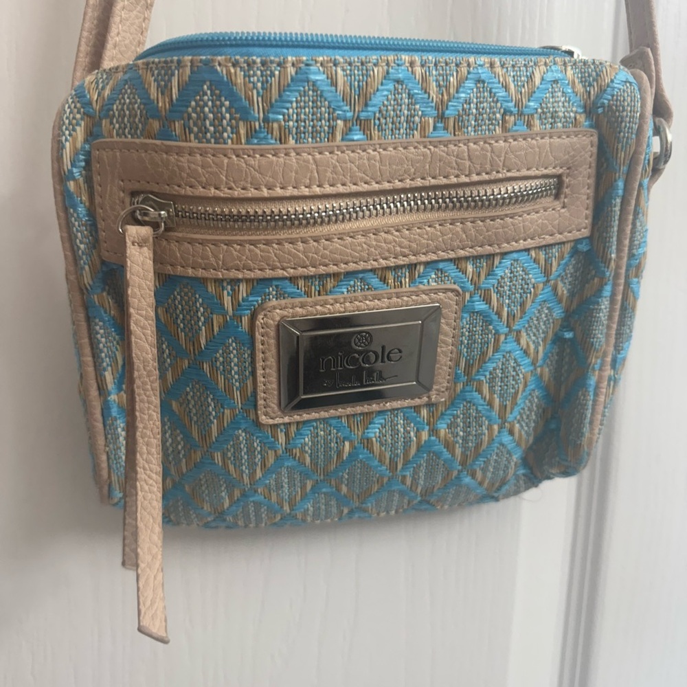 Nicole Miller Blue and Tan Crossbody Bag